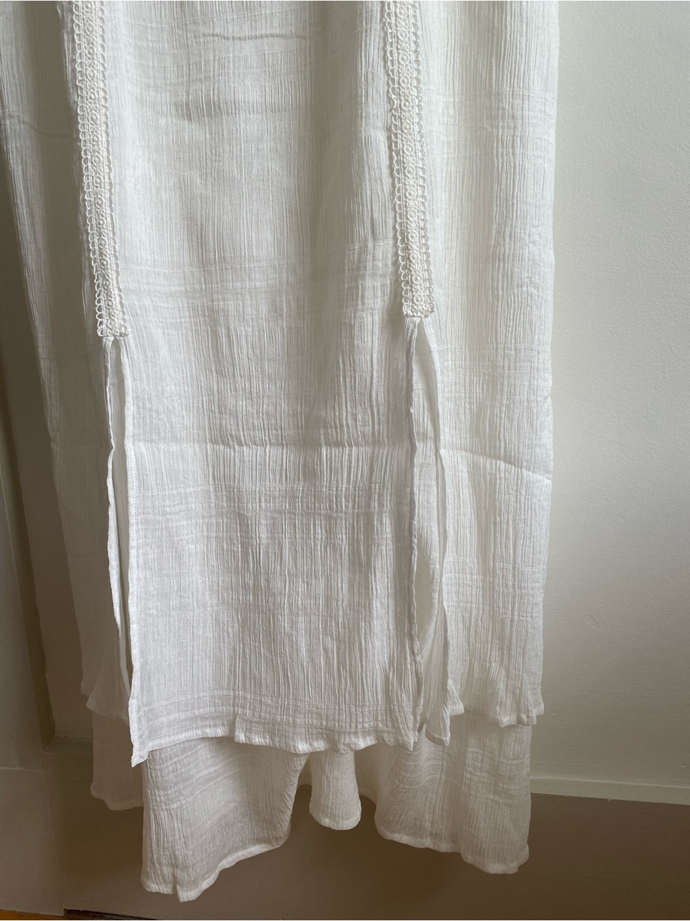 White Sleeveless Maxi Slip Dress with Crochet Trim - Picture 3 of 6